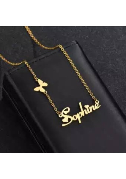 Kelebek ve Kalp Detaylı Isim Kolye Gümüş Kişiye Özel