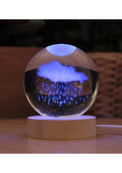 Kişiye Özel Bulut 3D Boyutlu Kristalleşmiş Cam Işıklı Büyük Boy Küre