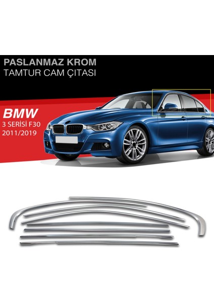 Bmw F30 Krom Cam Çerçevesi 8 Parça Tamtur 2011-2019 Arası Uyumlu