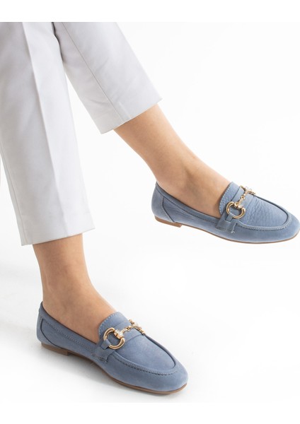 Glimmer Mavi Deri Kadın Loafer