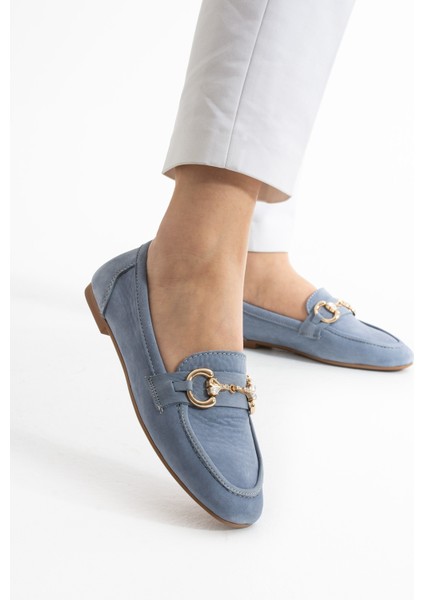 Glimmer Mavi Deri Kadın Loafer