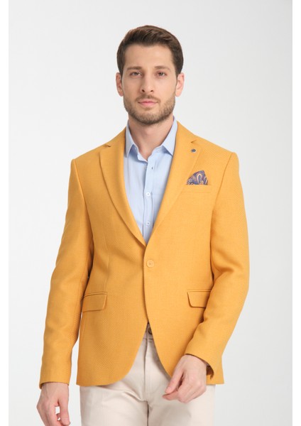Allegri Erkek Sarı Desenli Slim Fit Mono Yaka Spor Blazer Ceket