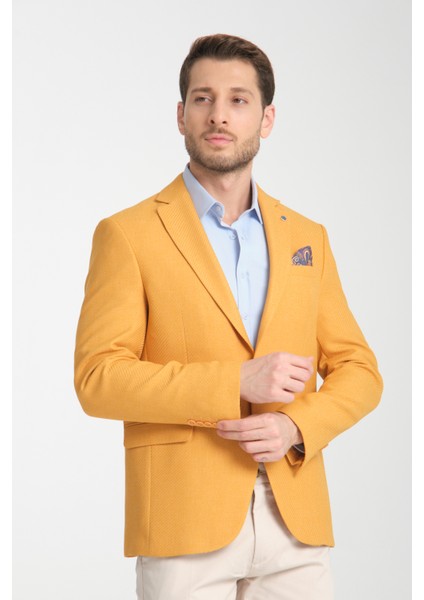 Allegri Erkek Sarı Desenli Slim Fit Mono Yaka Spor Blazer Ceket modelleri