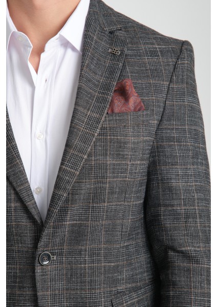 Caswino Erkek Siyah Ekose Slim Fit Mono Yaka Spor Blazer Ceket fiyatları