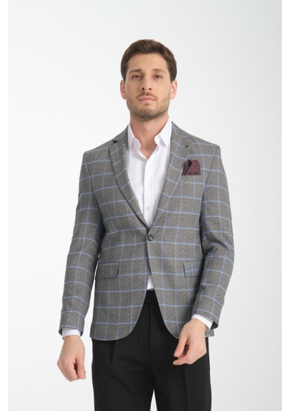 Vestore Erkek Siyah Ekose Slim Fit Mono Yaka Spor Blazer Ceket