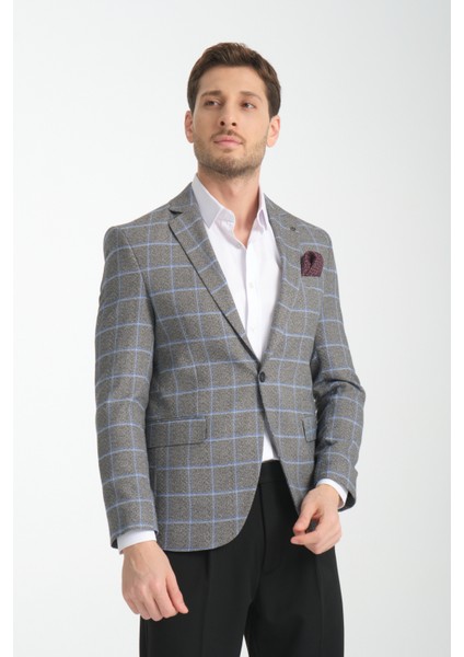 Vestore Erkek Siyah Ekose Slim Fit Mono Yaka Spor Blazer Ceket modelleri