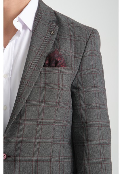 Opera Erkek Siyah - Bordo Ekose Slim Fit Mono Yaka Spor Blazer Ceket fiyatları