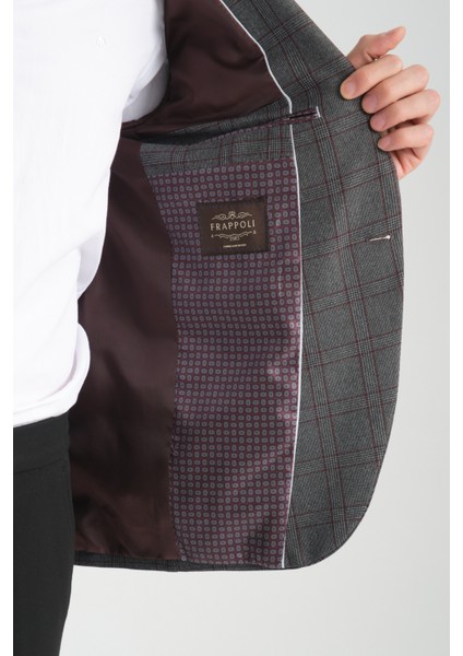 Opera Erkek Siyah - Bordo Ekose Slim Fit Mono Yaka Spor Blazer Ceket fırsatları