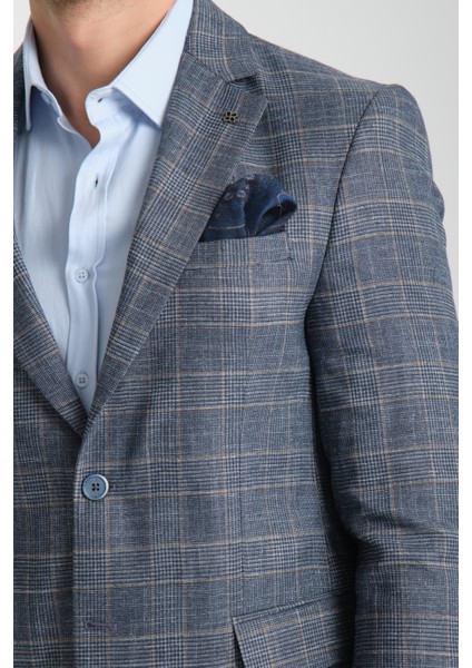 Caswino Erkek Lacivert Ekose Slim Fit Mono Yaka Spor Blazer Ceket fırsatları