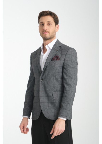 Mendes Erkek Siyah Ekose Slim Fit Mono Yaka Spor Blazer Ceket modelleri