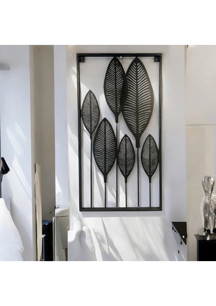 Dekoratif Metal Yaprak Temalı Tablo Siyah Renk