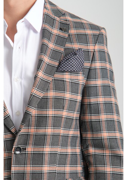 Giraldo Erkek Siyah - Hardal Ekose Slim Fit Mono Yaka Spor Blazer Ceket fiyatları