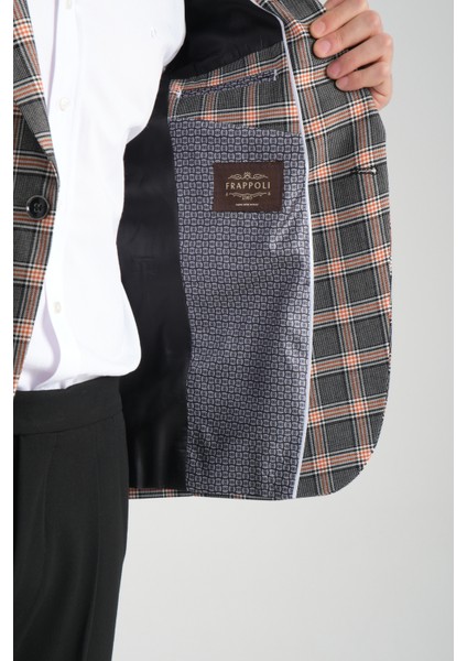 Giraldo Erkek Siyah - Hardal Ekose Slim Fit Mono Yaka Spor Blazer Ceket fırsatları