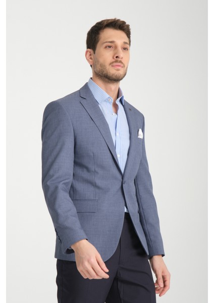 Pieros Erkek Indigo Pamuk Karışımlı Slim Fit Mono Yaka Spor Blazer Ceket fiyatları