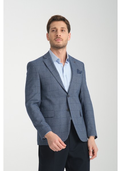 Mendes Erkek Lacivert Ekose Slim Fit Mono Yaka Spor Blazer Ceket modelleri