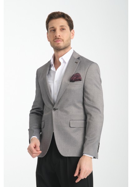 Elita Erkek Siyah Mikro Desenli Slim Fit Mono Yaka Spor Blazer Ceket modelleri