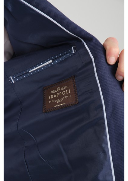 Cencio Erkek Açık Lacivert Diagonel Süet Slim Fit Mono Yaka Spor Blazer Ceket