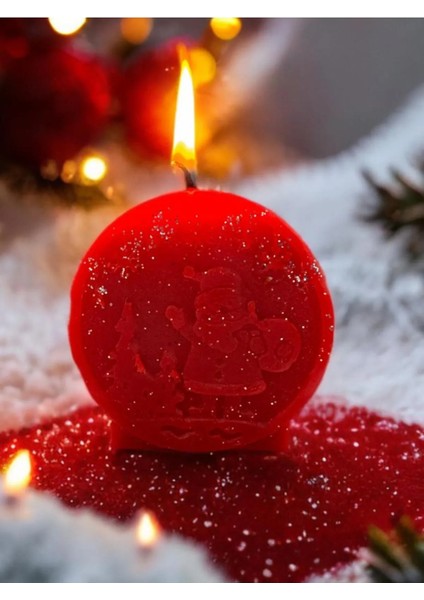 Aresmumatölyesi Hediyelik Dekoratif Yılbaşı Yeniyıl Noel Baba Temalı Kırmızı Mum