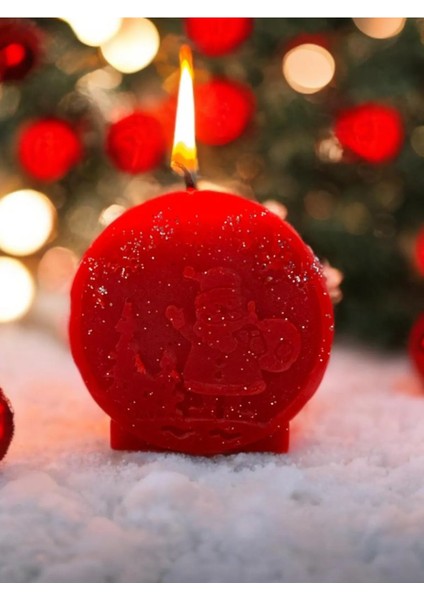 Aresmumatölyesi Hediyelik Dekoratif Yılbaşı Yeniyıl Noel Baba Temalı Kırmızı Mum