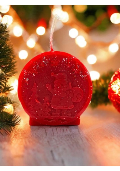 Aresmumatölyesi Hediyelik Dekoratif Yılbaşı Yeniyıl Noel Baba Temalı Kırmızı Mum
