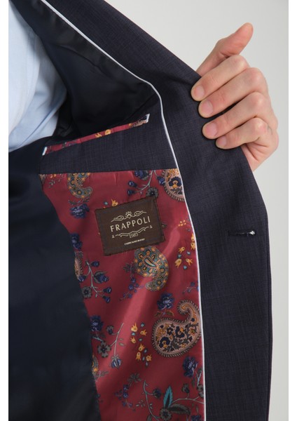 Pieros Erkek Koyu Lacivert Pamuk Karışımlı Slim Fit Mono Yaka Spor Blazer Ceket
