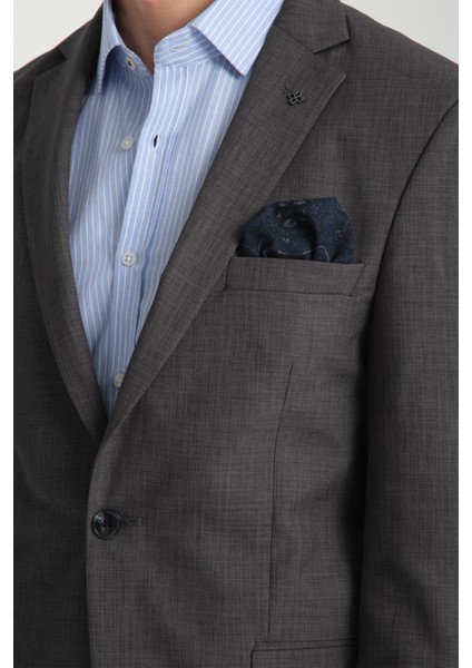 Pieros Erkek Antrasit Pamuk Karışımlı Slim Fit Mono Yaka Spor Blazer Ceket