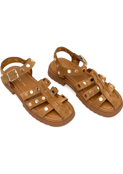 Elit Sylviana Kadın Süet Deri Ortopedik Düz Sandalet Taba fiyatları