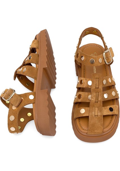 Elit Sylviana Kadın Süet Deri Ortopedik Düz Sandalet Taba fırsatları