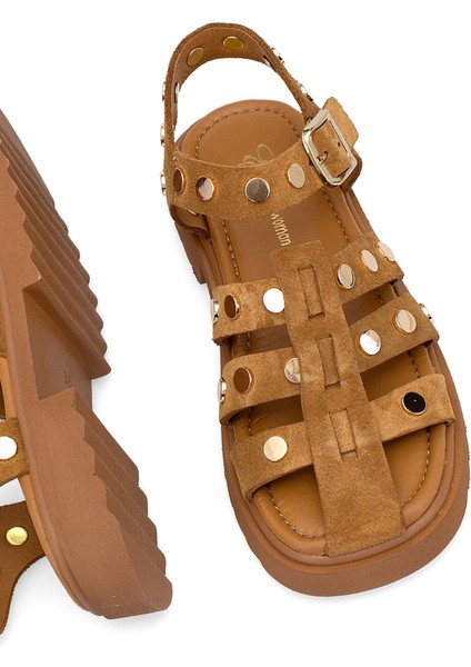 Elit Sylviana Kadın Süet Deri Ortopedik Düz Sandalet Taba indirimleri