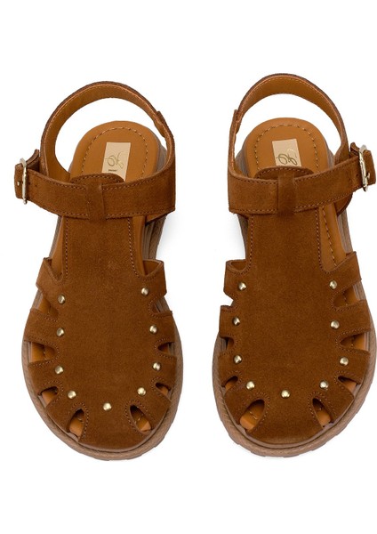 Elit Celestine Kadın Hakiki Deri Düz Sandalet Taba modelleri