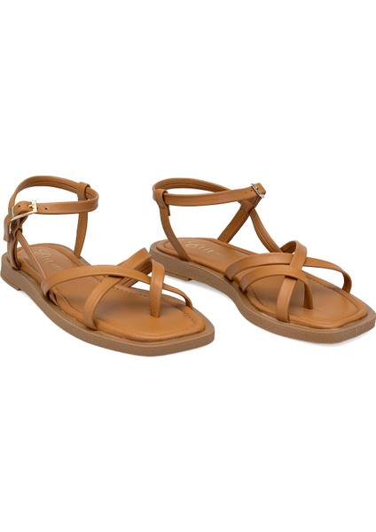 Elit Raveena Kadın Deri Ortopedik Düz Sandalet Siyah