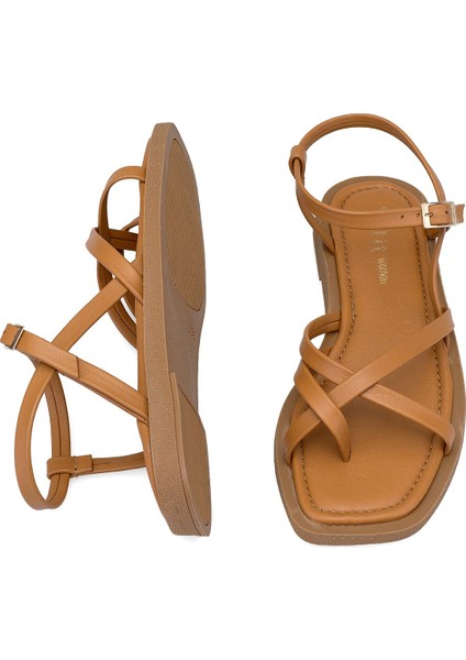 Elit Raveena Kadın Deri Ortopedik Düz Sandalet Siyah fırsatları