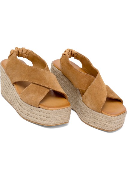 Elit Rosabelle Kadın Süet Deri Dolgu Topuk Sandalet Bej