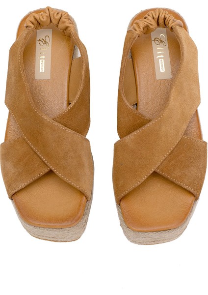 Elit Rosabelle Kadın Süet Deri Dolgu Topuk Sandalet Bej modelleri