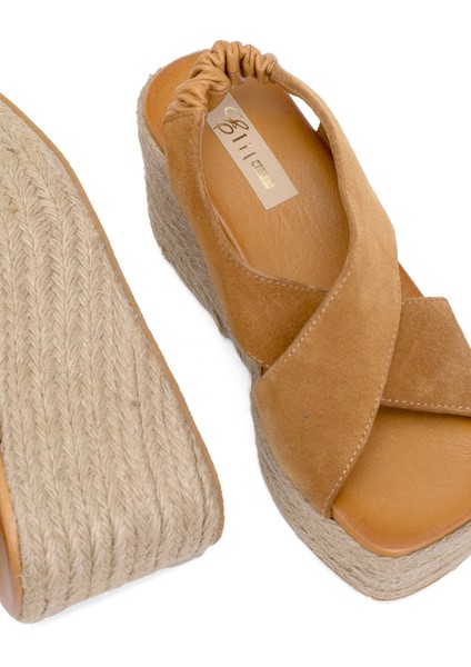 Elit Rosabelle Kadın Süet Deri Dolgu Topuk Sandalet Bej indirimleri