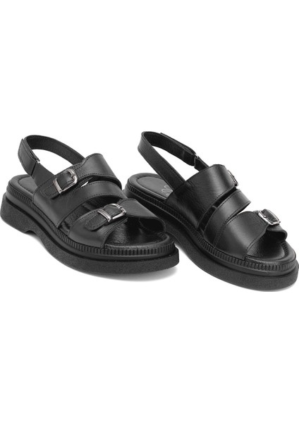 Elit Vesta Kadın Deri Düz Sandalet Gümüş