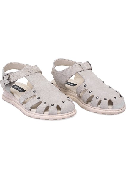 Elit Celestine Kadın Hakiki Deri Düz Sandalet Bej