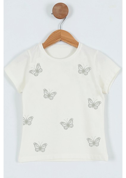 Kız Çocuk Tshirt Kelebek Baskılı Bisiklet Yaka D31