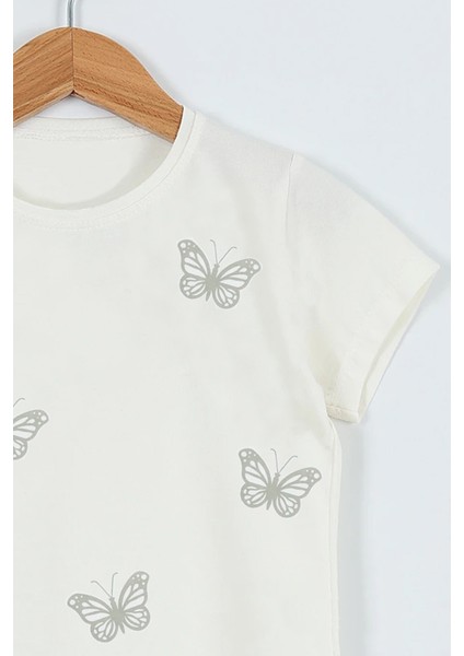 Kız Çocuk Tshirt Kelebek Baskılı Bisiklet Yaka D31 fiyatları