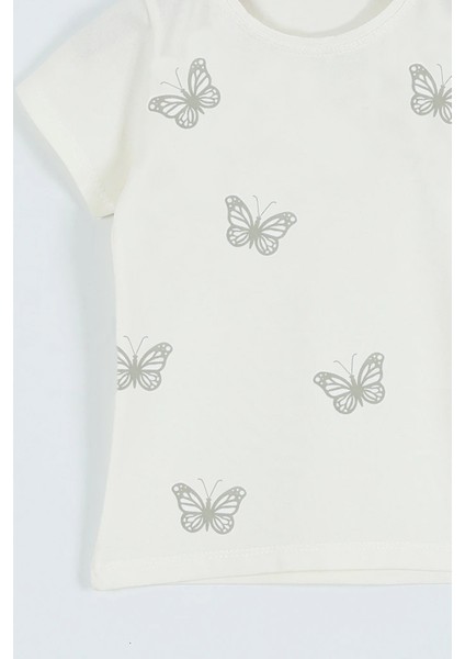 Kız Çocuk Tshirt Kelebek Baskılı Bisiklet Yaka D31 modelleri