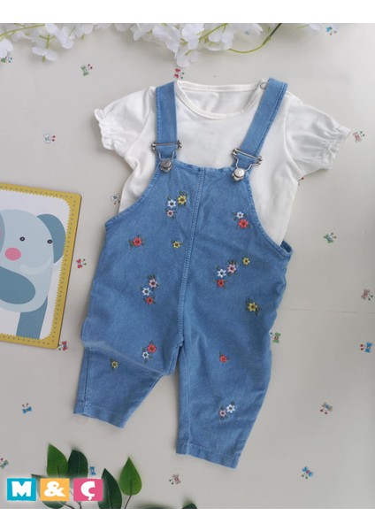Kız Çocuk Jean Etek Salopet 2' Li Kot Etek Tulum Takım