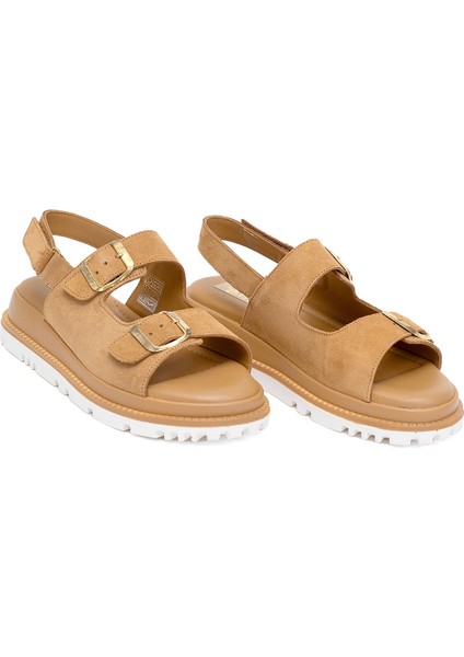 Elit Lexa Kadın Hakiki Deri Düz Sandalet Taba