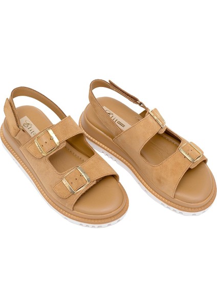 Elit Lexa Kadın Hakiki Deri Düz Sandalet Taba fiyatları