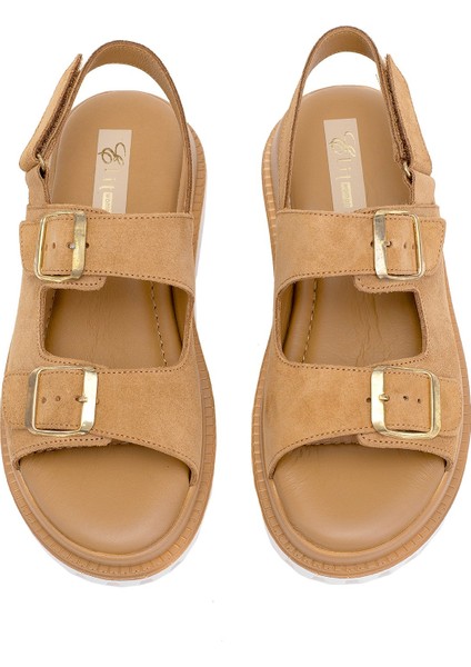 Elit Lexa Kadın Hakiki Deri Düz Sandalet Taba modelleri