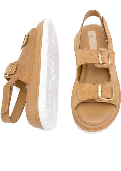 Elit Lexa Kadın Hakiki Deri Düz Sandalet Taba fırsatları