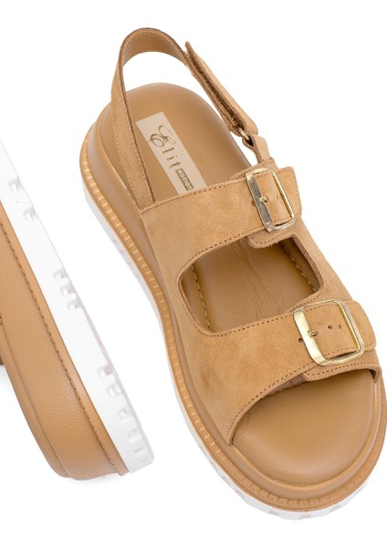 Elit Lexa Kadın Hakiki Deri Düz Sandalet Taba indirimleri