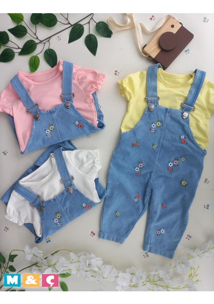 Kız Çocuk Jean Etek Salopet 2' Li Kot Etek Tulum Takım modelleri