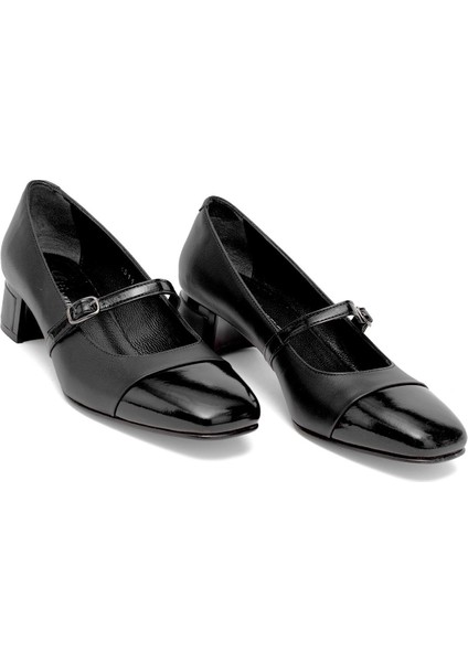 Elit Bellisa Kadın Deri Klasik Topuklu Ayakkabı Siyah