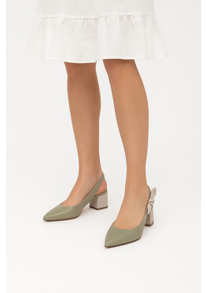 Elit Amina Kadın Deri Klasik Topuklu Ayakkabı Yeşil