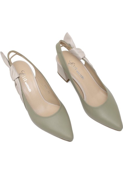Elit Amina Kadın Deri Klasik Topuklu Ayakkabı Yeşil modelleri